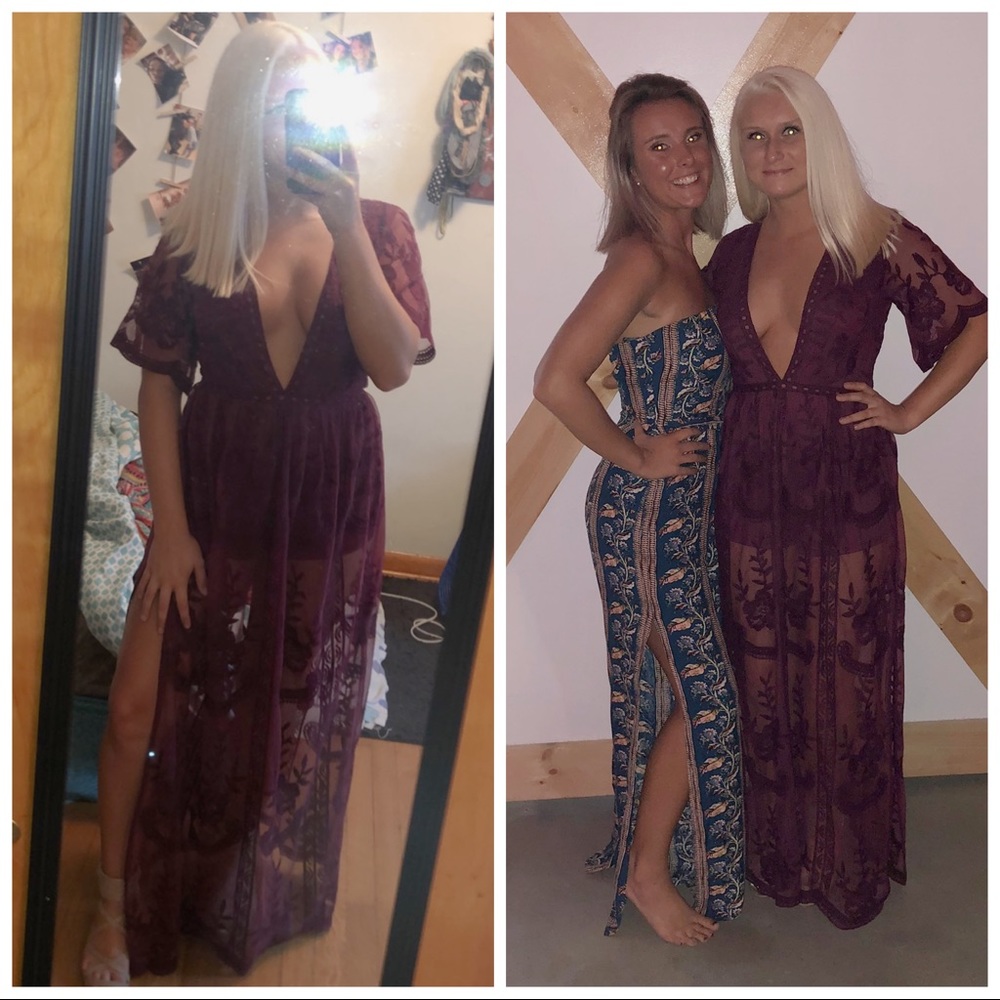 Honey Punch Wine Lace Romper/Dress